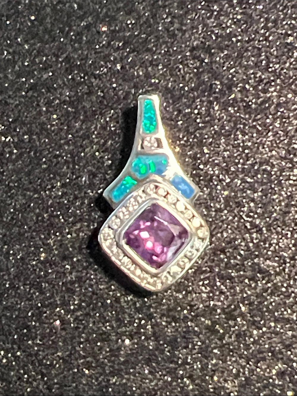 Sterling Silver Purple Australian opal & Crystal Pendant
